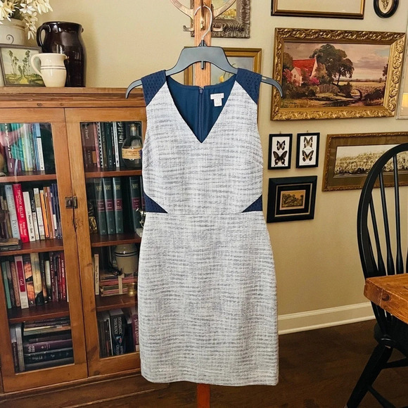 J.Crew Factory sleeveless tweed & eyelet dress wedding guest SZ 2 gray navy - Picture 2 of 11